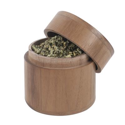 China Multifunctional Portable Original Small Round Ecology Spice Kitchen Tea Canister Solid Wood Package for sale