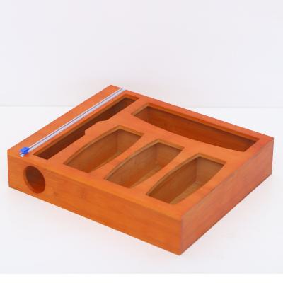 China Sustainable Whole Bamboo Wooden Organization And Vending Small Plastic Bag Storage Box for sale