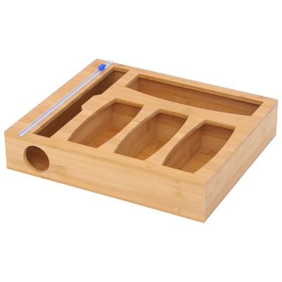 China Wooden Poly Bag Drawer Kitchen Storage Box Sustainable Food Preservation Kits for sale