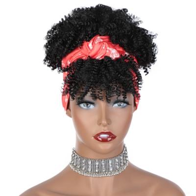 China Kinky Curl Aisi Headband Red Blue Wig With Shorts Machine Made Wavy Kinky Curly Afro Ombre Bangs Supplier Premium Synthetic Wig for sale