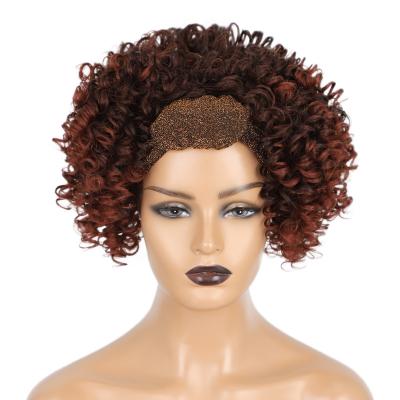 China Cheap Wholesale Jerry Curl Red Water Wave Kinky Curly Synthetic Headband Short Good Tied Wig Handle Color Women's Brazilian for sale