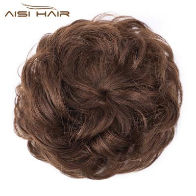 China Aisi Brown Hair Bun Curly Bun Brazilian Curly Hair Bun Elastic Rope Elastic Wig Clip In Extension For Women for sale