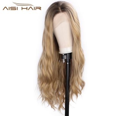 China Long Ombre Hair Aisi Hair Blonde Body Wave Root Wave Wig Lace Headband Natural Wavy Medium Dark Wig Part Synthetic Hair Wigs For Women for sale