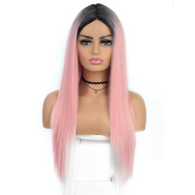 China Aisi Beauty Silky Straight Small Wave OEM & ODM Available Part Lace Front Ombre Light Pink Straight Wave For White Color Women Synthetic Hair Wigs for sale