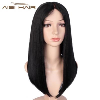 China New Design Medium Long Wave Hair Aisi Synthetic Wigs Middle Part Wholesale Natural Black Straight Silky Straight Wig For Black Women for sale