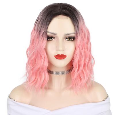 China Natural Hairline Aisi Ombre Beauty Pre Plucked Deep Wave Wholesale For Women Short Heat Resistant Synthetic Bob Cut Wigs Lace Front for sale