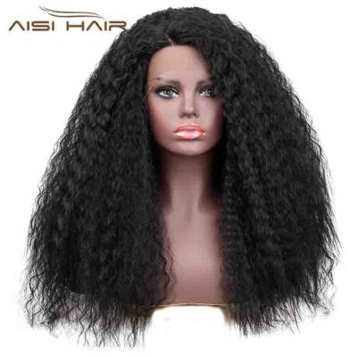 China Aisi Curly Long Fluffy Natural Black Afro Curly Human Hair Wigs Synthetic Front Lace Hair Wigs For Black Women for sale