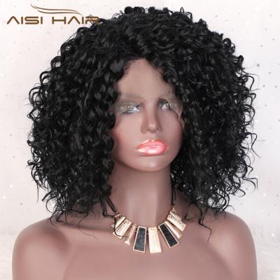 China Aisi Curl Hair Wigs Hign Quality Short Bob Kinky Curly Natural Black Afro Wig Deep Curly Synthetic Hair Lace Frontal Wigs For Black Women for sale