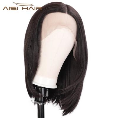 China Aisi Natural Wave Front Lace Wig Synthetic Natural Silky Straight Hair Black Wig Silky Straight Middle Long Lace Front Hair Wigs For Women for sale