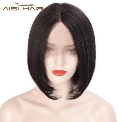 China Cheap Short Bob Natural Black Wig Silky Front Lace Wig Middle Part Straight Hair Aisi Silky Straight Hair Lace Front Human Hair Wigs For Black White Women for sale