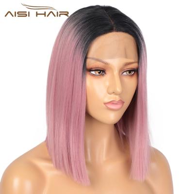 China Dark Pink Synthetic Women Front Wigs For Black White Lace Bob Wig Swiss Lace Wig Cosplay Ombre Root Aisi Wave Short Silky Straight Hair Wholesale for sale