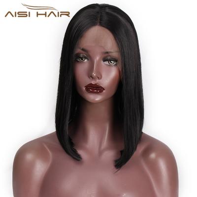 China Silky Straight Wave Aisi Hair Natural Lace Front Wigs Straight Silky Short Bob Synthetic Hair Lace Frontal Black Wig 14 Inches For Black Women for sale