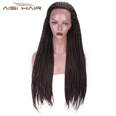 China Twists Braided Aisi Hair Long Twist Braided Wig Glueless Brown Synthetic Lace Front Wig Senegalese Twist Box Braids Hair Wigs For Black Women for sale