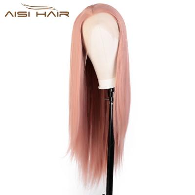 China Aisi Silky Straight Hair Wave Black White Women Front Lace Hair Wigs For Pink 26 Inch Long Silky Straight Frontal Part Lace Wig Cosplay Wig for sale