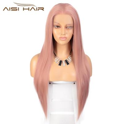 China Aisi Silky Straight Hair Wave Synthetic Black White Women Cosplay Front Lace Hair Wigs For 26 Inch Pink Silky Straight Long Lace Frontal Wig for sale