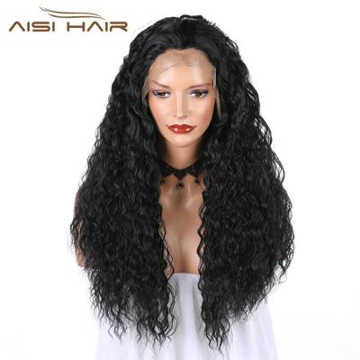 China Aisi Curly Hair 22 Inch Long Natural Curly Synthetic Black Curly Lace Wig Afro Kinky Curly Front Wig Middle Part Lace Front Hair Wigs For Women for sale