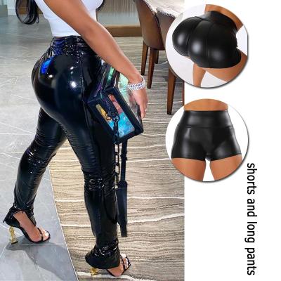 China Autumn Collection of Anti-wrinkle Clothes Faux Leather Women's Long Trousers Black PU Leather Pants for sale