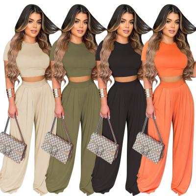 China Anti-pilling Women's Loose Leg Two Piece Wide Leg Panties Sets Fashion Casual Tops Loungwear Women's Sets for sale