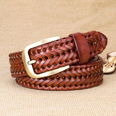 China Braided Leather Belts bp1033b Pin Buckle Men Leather Brown Braided Belt for sale