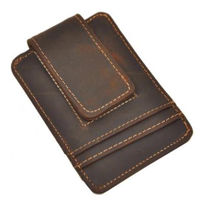 China Vintage ak1056 Real Silver Vintage Leather Clip Front Pocket Magnet Wallet for sale