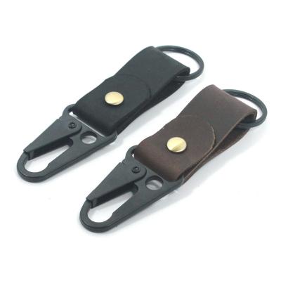 China Promotion Gift yn111 Mini Genuine Leather Keychain Tactical Handmade Gift Cut Key Fob With Black Metal for sale