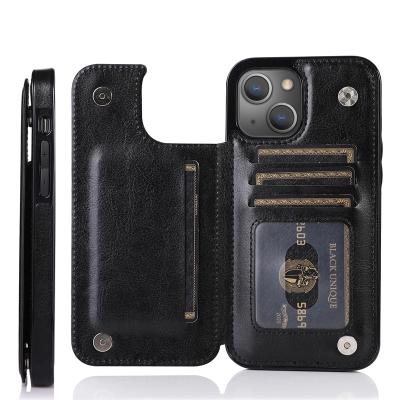 China 2021 New Vegan Pure Black Shockproof Shockproof Cover Mobile For Iphone 13 Pro Case Max Card Pu Leather Phone Case for sale