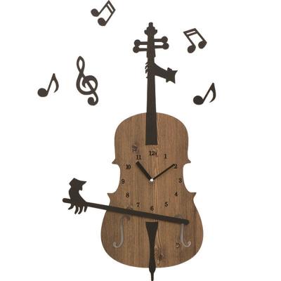 China Wholesale Antique Style Wooden Wall Clock Cute Cartoon Violin Wall Clock for sale