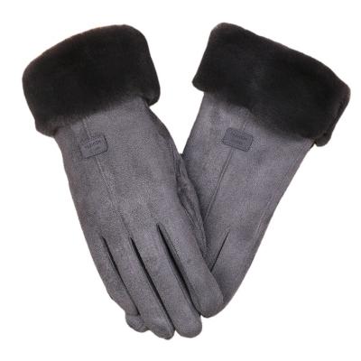 China Other Wholesale Women's Winter Touch Screen Fleece Lined Padded Warm Keeping Suede Gloves for sale