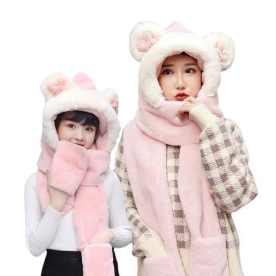 China The Other Wholesale Cartoon Cute Plush Three-piece Set Scarf Gloves Hat Parent-child Warm Scarf for sale