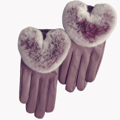 China Wholesale Rabbit Hair Real Rex Sheepskin Genuine Leather Gloves Korean Cute Sheepskin Touch Screen Gloves for sale