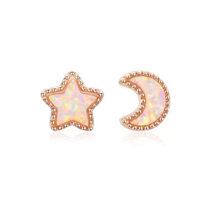 China High quality new arrival sterling silver stud rose gold plated star moon earrings simple fashion female earrings for sale