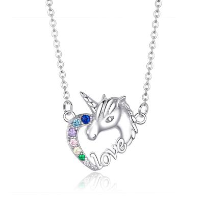 China Charming Fashion Colorful Silver Zircon S925 Stud Unicorn Design Necklace Set Elegant for sale