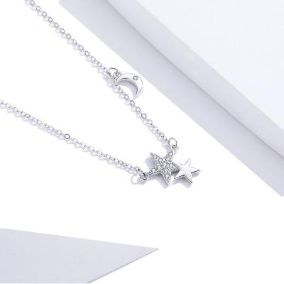 China Sterling Silver Star Simple Moon S925 Elegant Charm Platinum Plated Necklace for sale