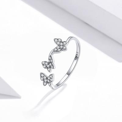 China S925 Dreamy Butterfly Zircon Elegant Charming Sterling Silver Open Ring for sale