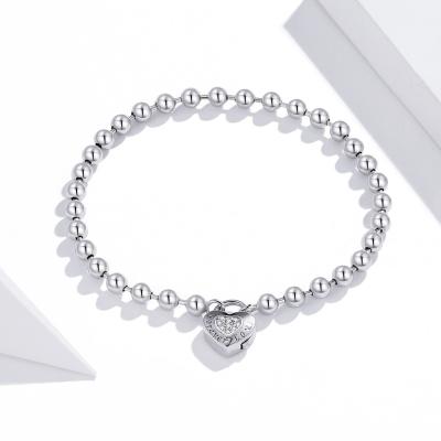 China S925 Sterling Silver Nickel Free Heart Shape Female Beads Simple Punk Bracelet for sale