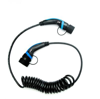 China Charge EV Car IEC Type 2 To Type 2 Ev Charging Spiral Cable Model 3 32A 250V Ev Charging Gun Double Head Euro Plug EV Charging Spiral Cable for sale