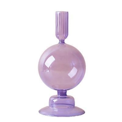 China Eco-friendly Recyclable Nordic New Purple Candle Holder Weddings Long Stem Color Decorative Candlestick For Home Decor for sale