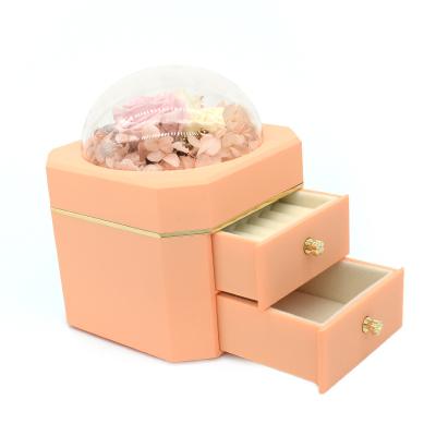 China Long Llasting Valentine's Day Gifts 2021 Drawer Gift Box Simple Octagonal Eternal Flower Jewelry Box Artificial Flower for sale