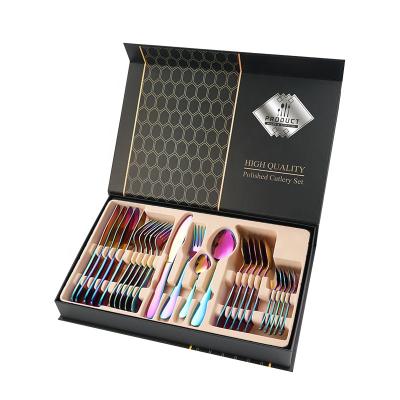 China Hot Sale Disposable Stainless Steel Cermic Spoon Fork 24 Piece Set Gold Spoon Forks Set Spoon Fork Stainless Cutlery Set With Gift Box for sale