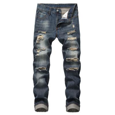 China Dropshipping Fashion Casual Ripped Hiphop Men's QUICK DRY Pants Straight Jeans Men Distressed Denim Trousers Personality Streetwear for sale