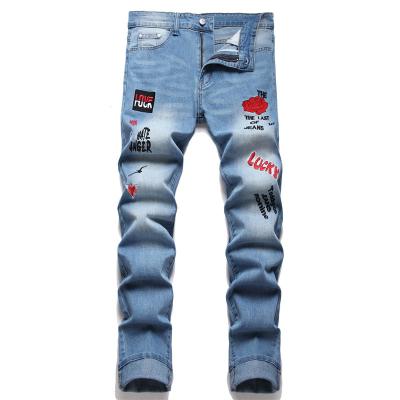 China Hip Hop Jeans Men High Street Fashion Embroidery Breathable Denim Pants Slim Fit Mens Jeans Streetwear Stretch Jeans for sale