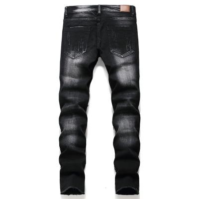 China High Quality Male Casual Designer Ripped Comfortable Mens Fashion Streetwear Pants Skull Jeans Pants Black Breathable Denim Biker for sale