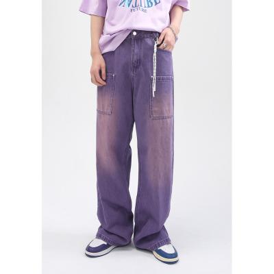 China 2022 OEM Casual Style Breathable Custom Wide Leg Young Pants Purple Color Mens Loose Jeans for sale