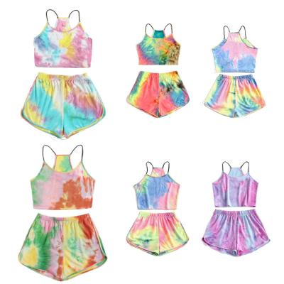 China Anti-wrinkle tie dye t-shirt women top and shorts set women tie dye t-shirt for sale