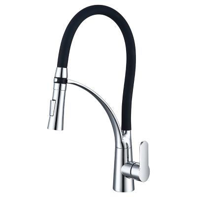 China Pull Out Spray Modern High Quality Chromed Kitchen Faucet Taps With Black Silicon Neck Deck Mounted Pull Down Kitchen Mixer Taps for sale