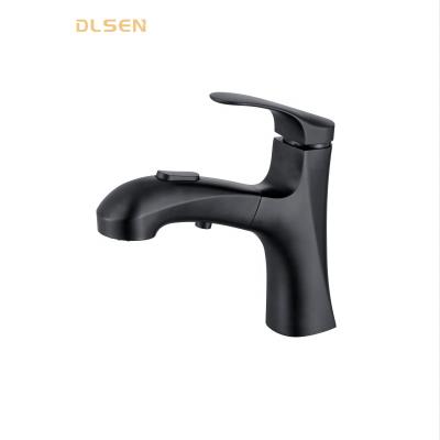 China Metered Faucets Short Matte Black Pull Out Brass Sink Water Tap Mixer With Single Lever For Project Bathroom for sale