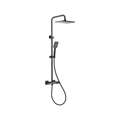 China With Sliding Bar High Quality Black Faucet Exposed Thermostatic Shower Mixer Tap Shower Set Contemporary Hot Cold Water Mixer Brass for sale