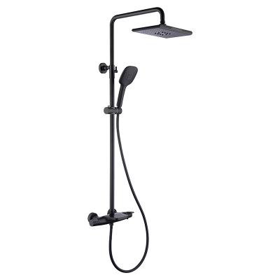 China With Slide Bar Shower System With Hot Cold Water Mixer Brass Matte Black Contemporary Exposed Shower Faucet System Commercial Water Fall Spout for sale