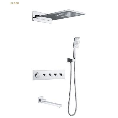 China Without Slide Bar Bathroom Wall Mounted Multifunctional Shower New Wall Panels Concealed Shower Faucet Mixer With Square Head for sale