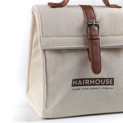 China Reusable Canvas Lunch Bag Insulated Soft Lunch Bag Work Cooler Bag Canvas With Leather Handle for sale